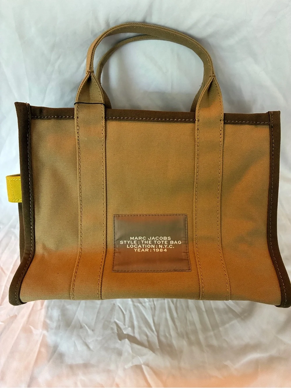 Marc Jacobs Khaki Canvas Tote with Yellow Tab